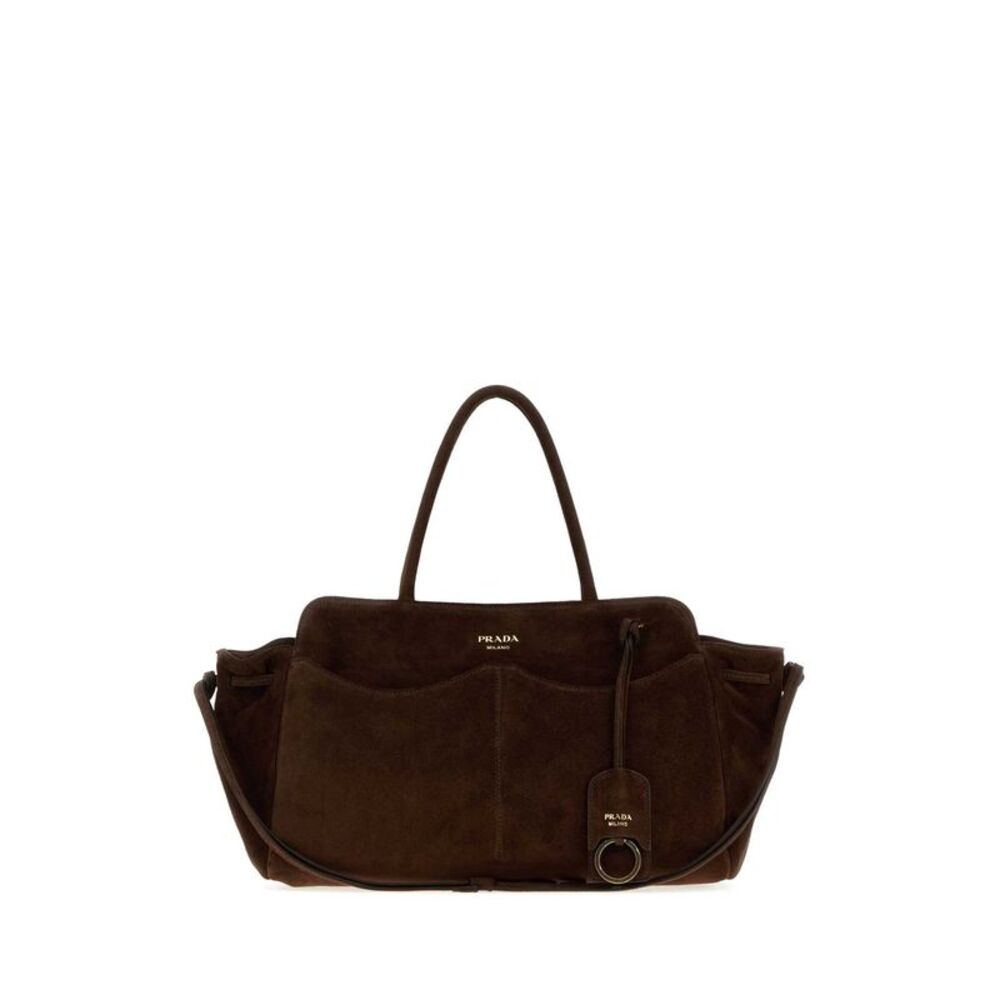 Prada Women Brown Suede Prada Carry Handbag